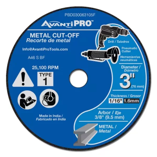 Avanti Pro 3 in. x 1/16 in. x 3/8 in. Metal Cut-Off Disc (5-Pack)