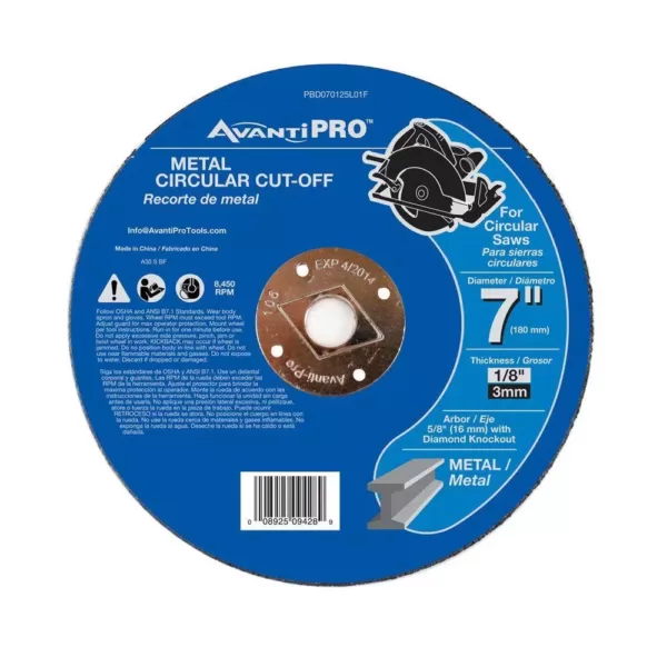 Avanti Pro 7 in. x 1/8 in. x 5/8 in. Metal Cut-Off Disc