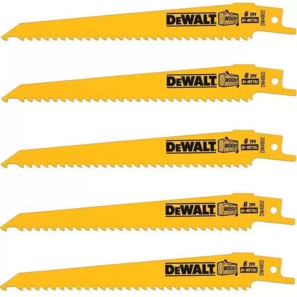 DEWALT 6 in. 6 Teeth per in. Taper Back Bi-Metal Reciprocating Saw Blade (5-Pack)