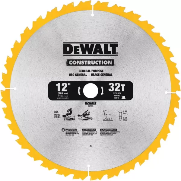 DEWALT Construction 12 in. 32-Teeth Thin Kerf Miter Slide Miter Blade