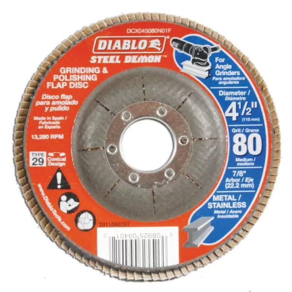 DIABLO 4-1/2 in. 80-Grit Steel Demon Grinding and Polishing Flap Disc with Type 29 Conical Design