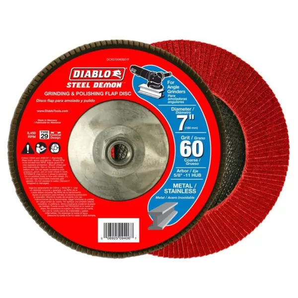 DIABLO 7 in. 60-Grit Steel Demon Grinding and Polishing Flap Disc with 5/8 in. -11 HUB and Type 29 Conical Design