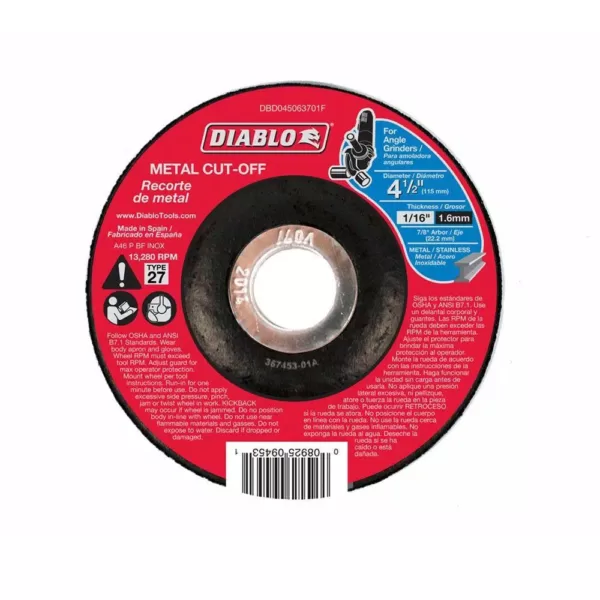 DIABLO 4-1/2 in. x 1/16 in. x 7/8 in. Metal Cut-Off Disc with Type 27 Depressed Center
