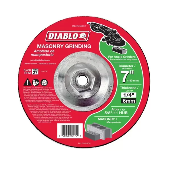 DIABLO 7 in. x 1/4 in. x 5/8 in. 11 Arbor Masonry Grinding Disc with Type 27 Depressed Center Hub