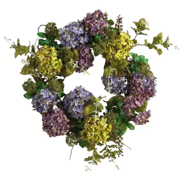 Nearly Natural 24 In. Mixed Hydrangea Silk Plant Wreath