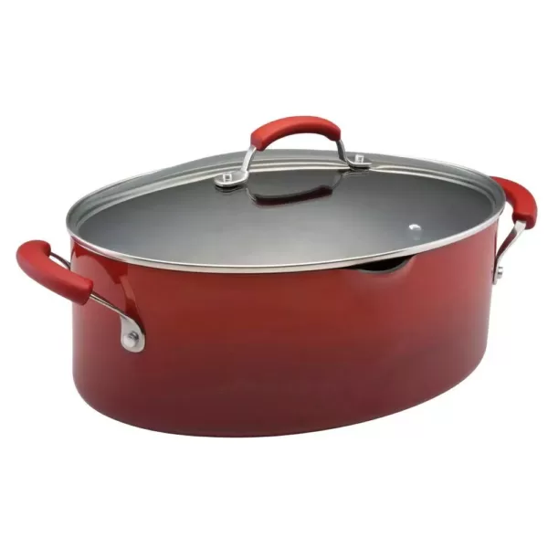 Rachael Ray Classic Brights 8 qt. Aluminum Nonstick Stock Pot in Cranberry Red Gradient with Glass Lid