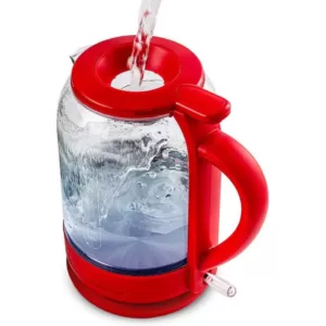 Ovente 6.3-Cup Red Glass Electric Kettle with ProntoFill Technology - Fill Up with the Lid On