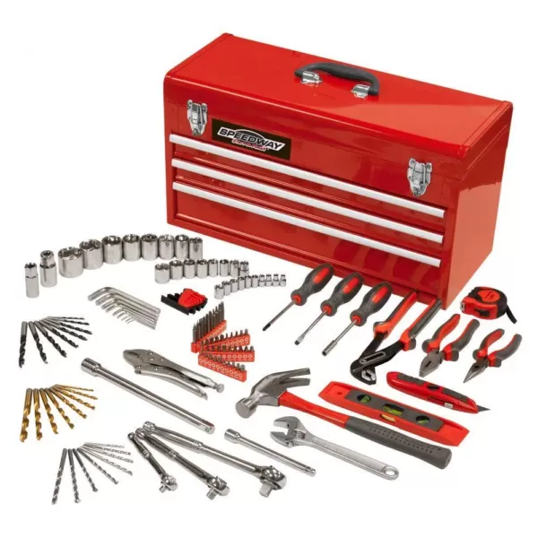 SPEEDWAY 24 in. 3-Drawer Steel Tool Chest with Bonus Tool Set (118-Piece)