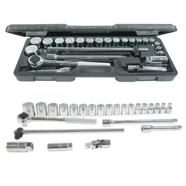 URREA 1/2 in. Drive Blow Molded 12-Point Hand Socket & Accessories Set (25-Piece)