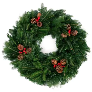 VAN ZYVERDEN 24 in. Live Fresh Cut Blue Ridge Mountain Mixed Christmas Wreath with Cones and Berries