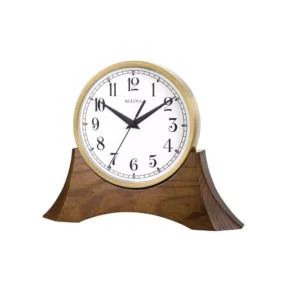 Bulova 8.5 in. H x 10.6 in. W Brown Cherry Table Clock With Hardwood Base and Gold Tone Clock